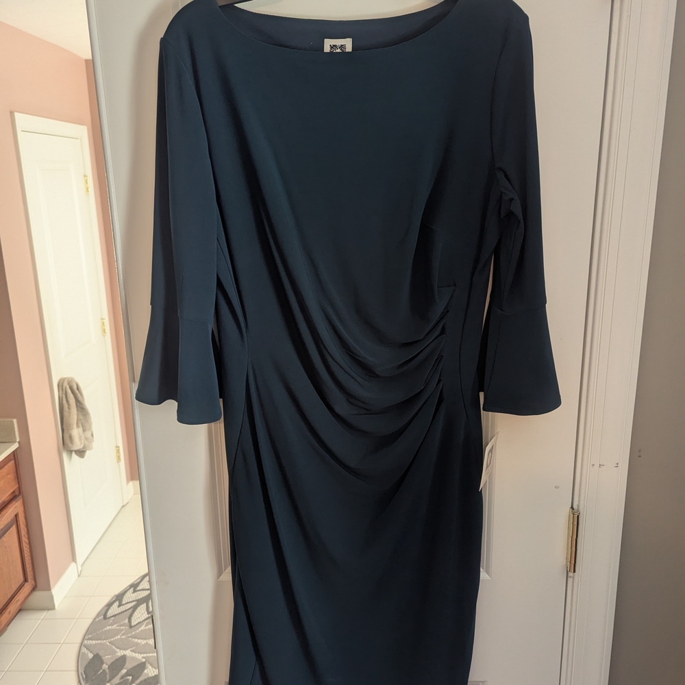 Anne Klein Dark Teal Blue Long Sleeve Dress
